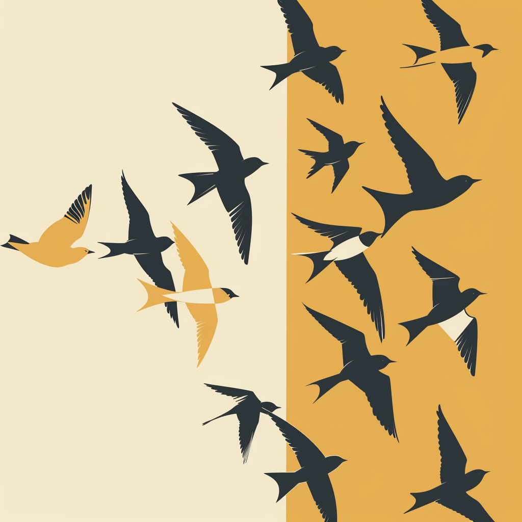 Birds flying bicolour illustration