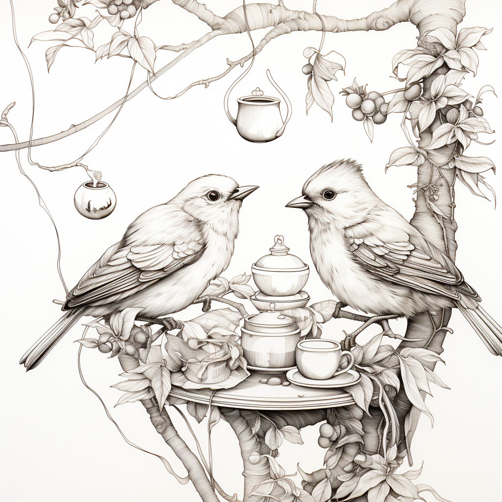 Birds enjoying a tea party in a nest