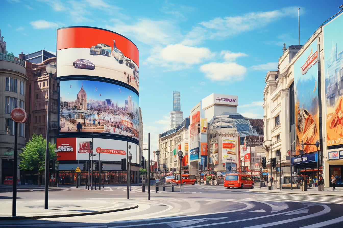 Birmingham City Centre with Roundabout and Billboards