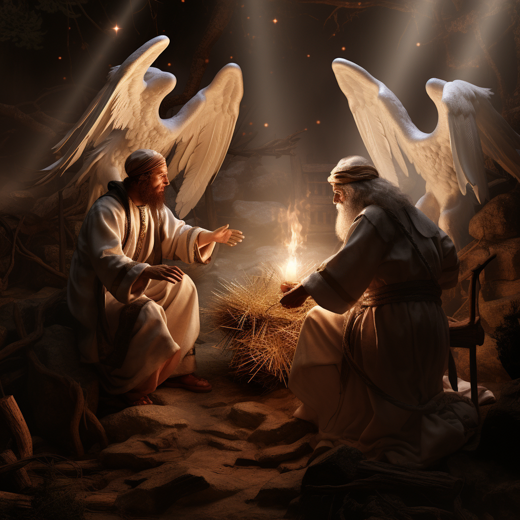 Angel informing shepherds of Jesus' birth