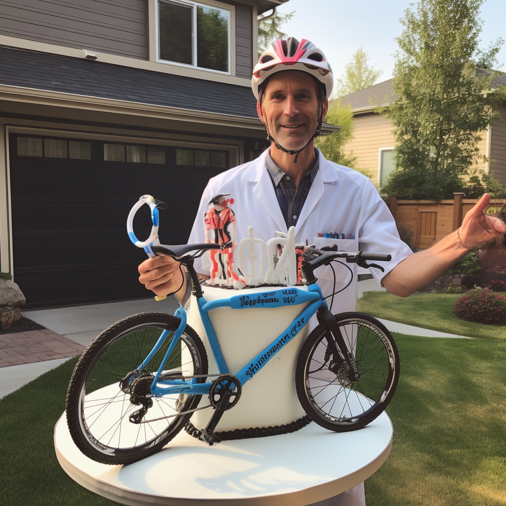 Birthday cake for doctor friend outdoorsy bike rider.