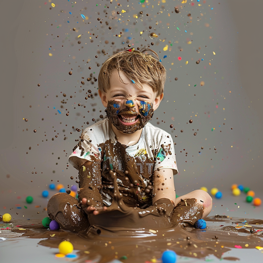 Birthday invitation with mud splashes