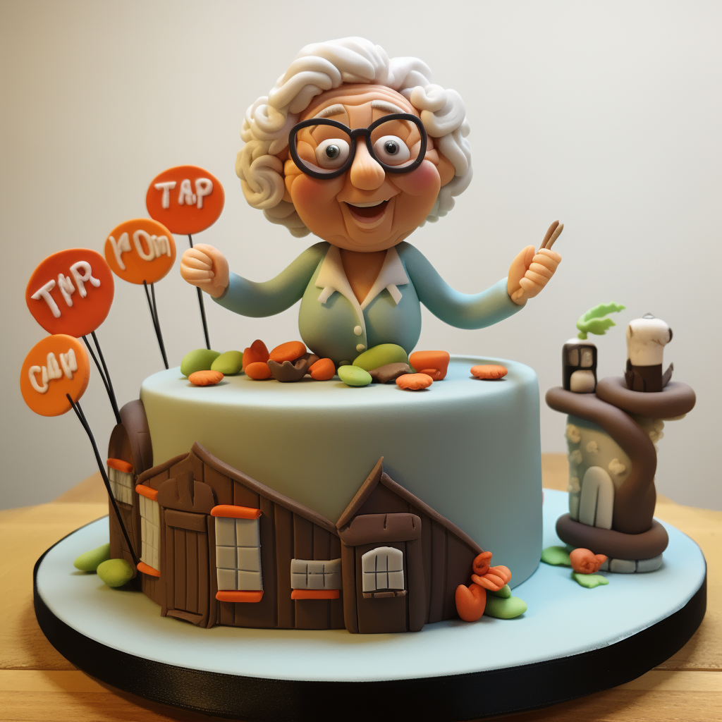 Cartoon style birthday cake for 70-year-old lady