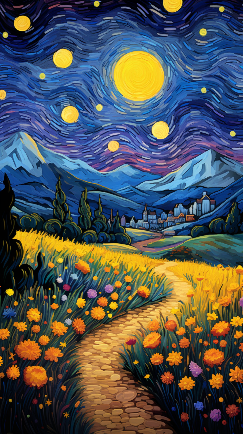 Van Gogh style birthday scenery animation