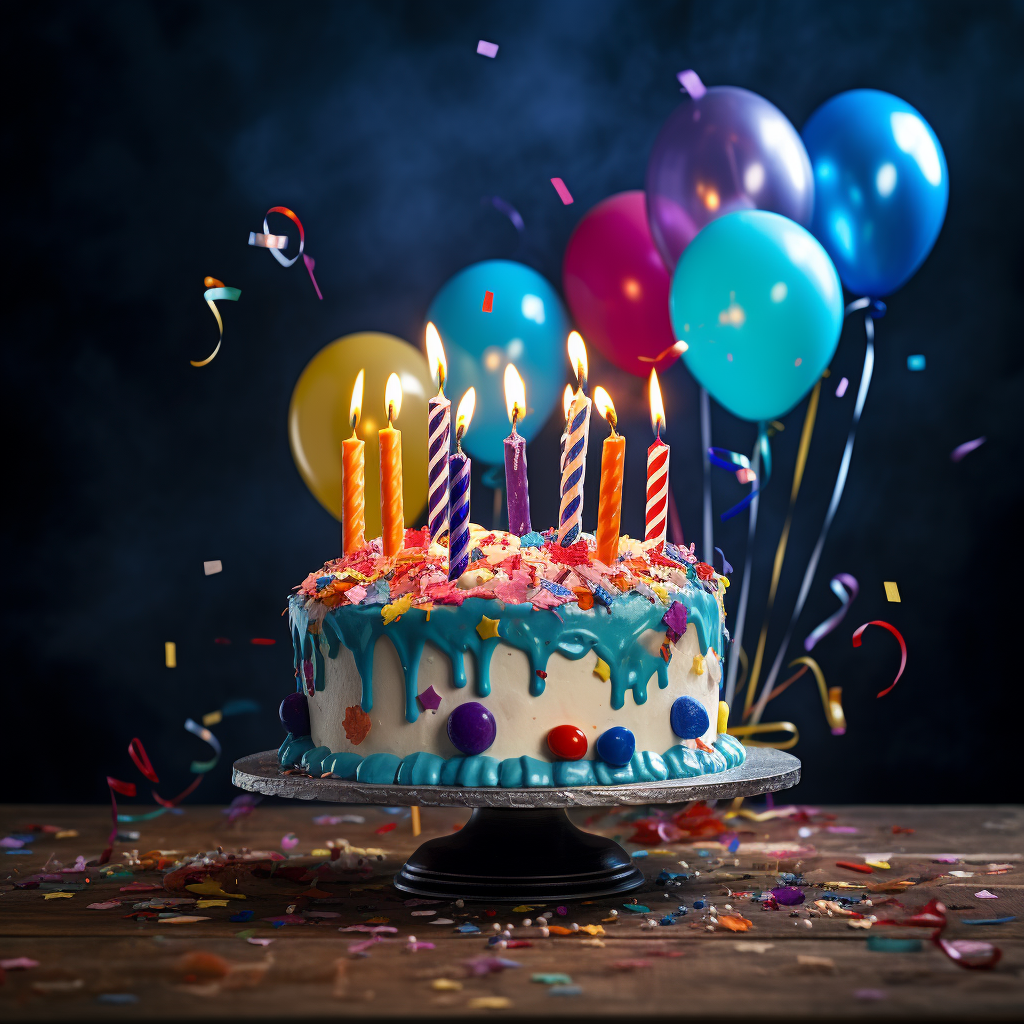 Colorful birthday cake with single candle