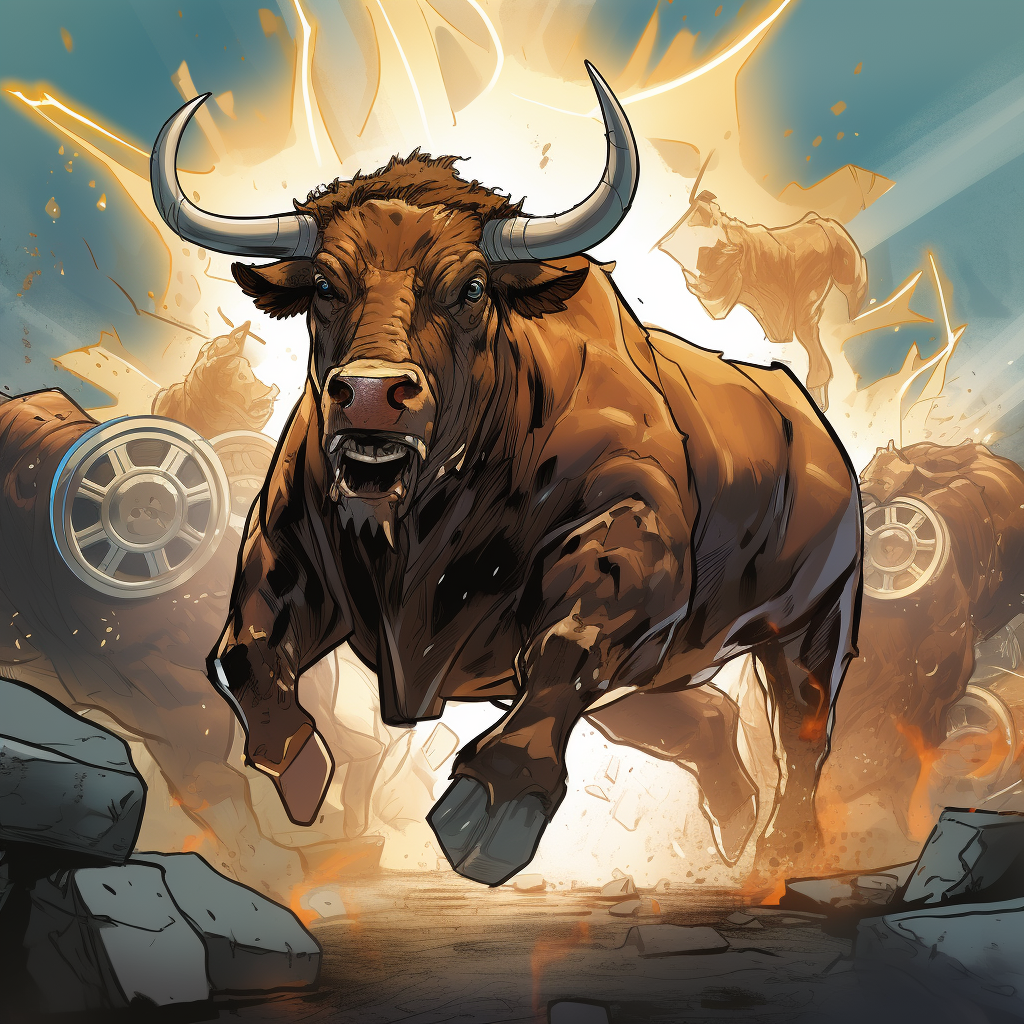 Bitcoin bulls breaking through barrier in comic style