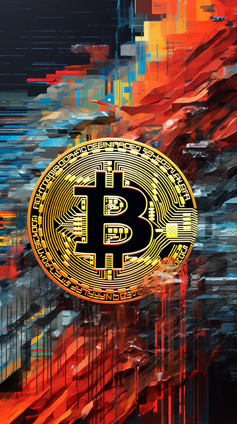 Abstract glitch artwork of bitcoin