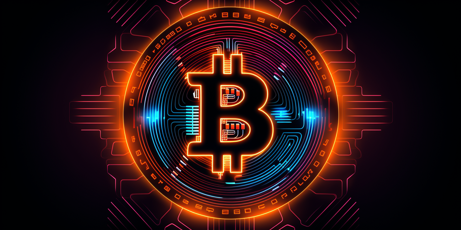 Bitcoin logo on black screen