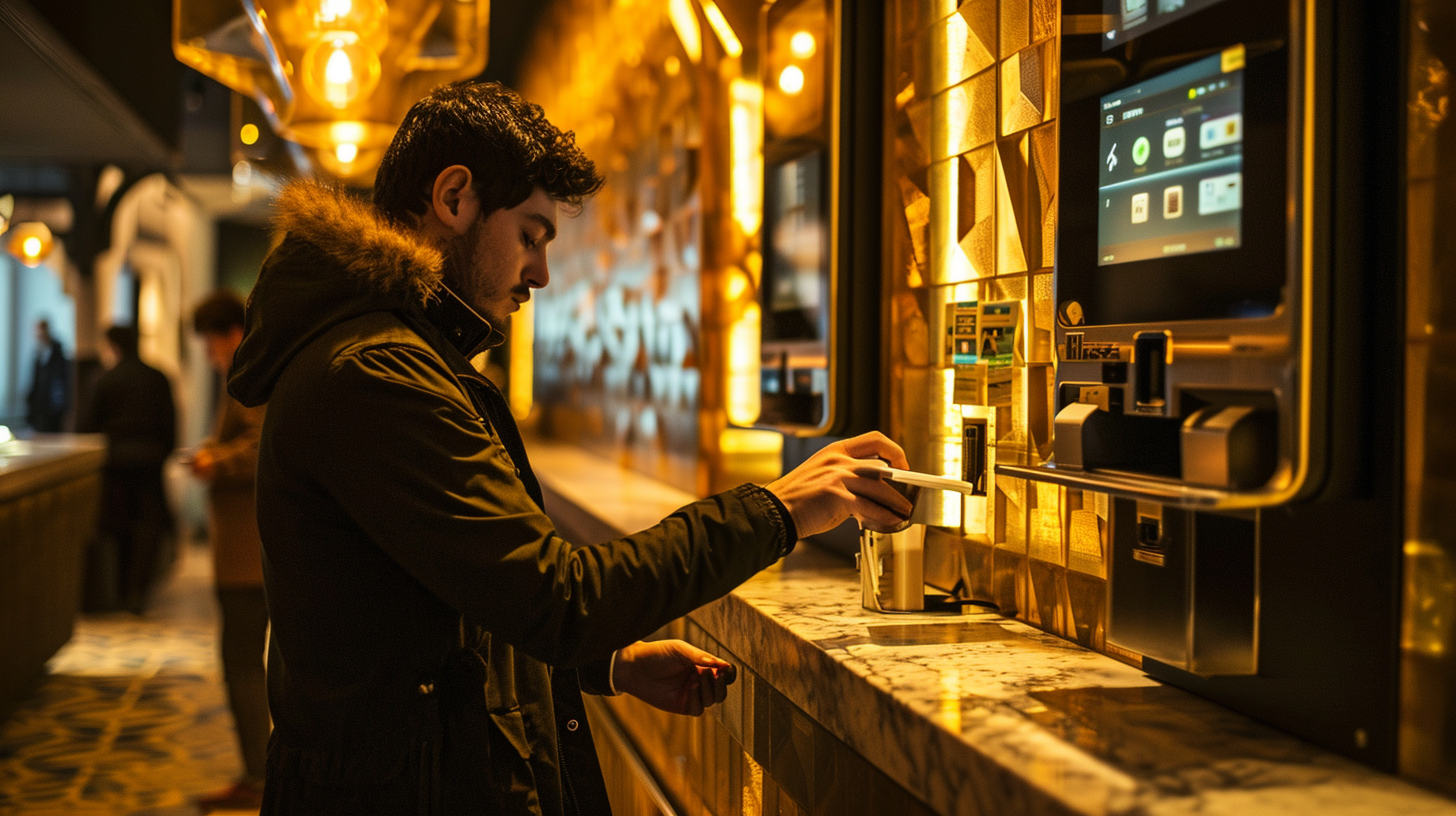 Man using Bitcoin machine at Protein House