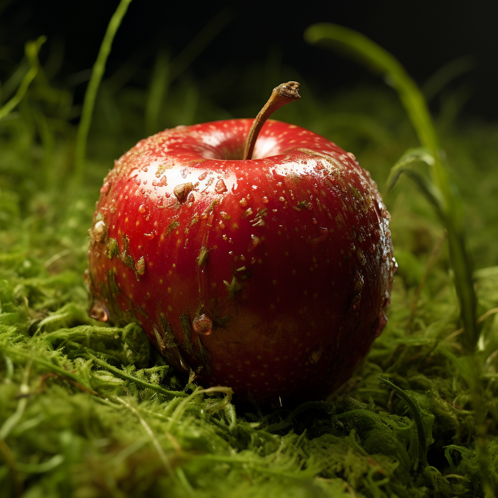 Bitten apple on grass