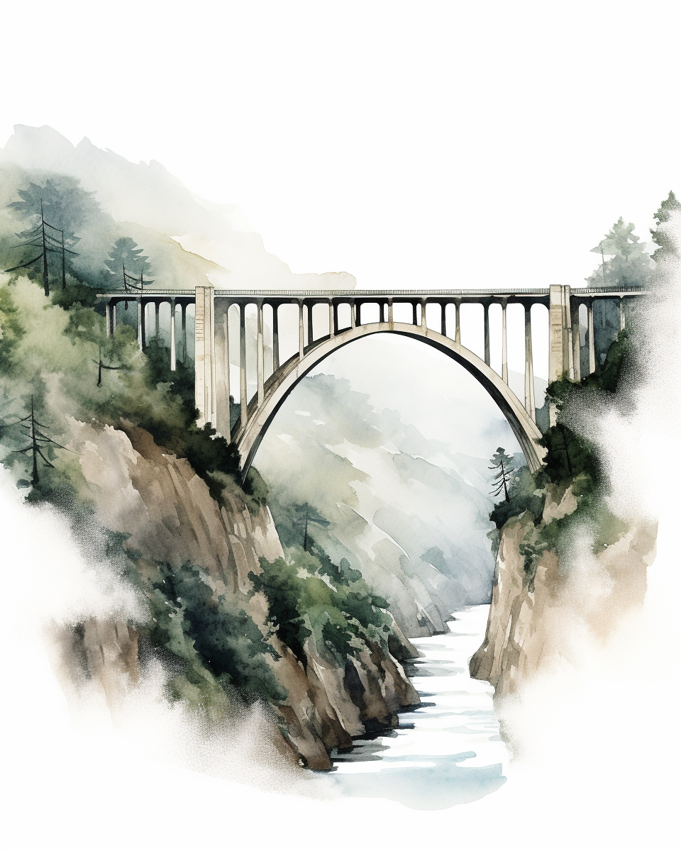 Minimalist watercolor sketch of Bixby Bridge