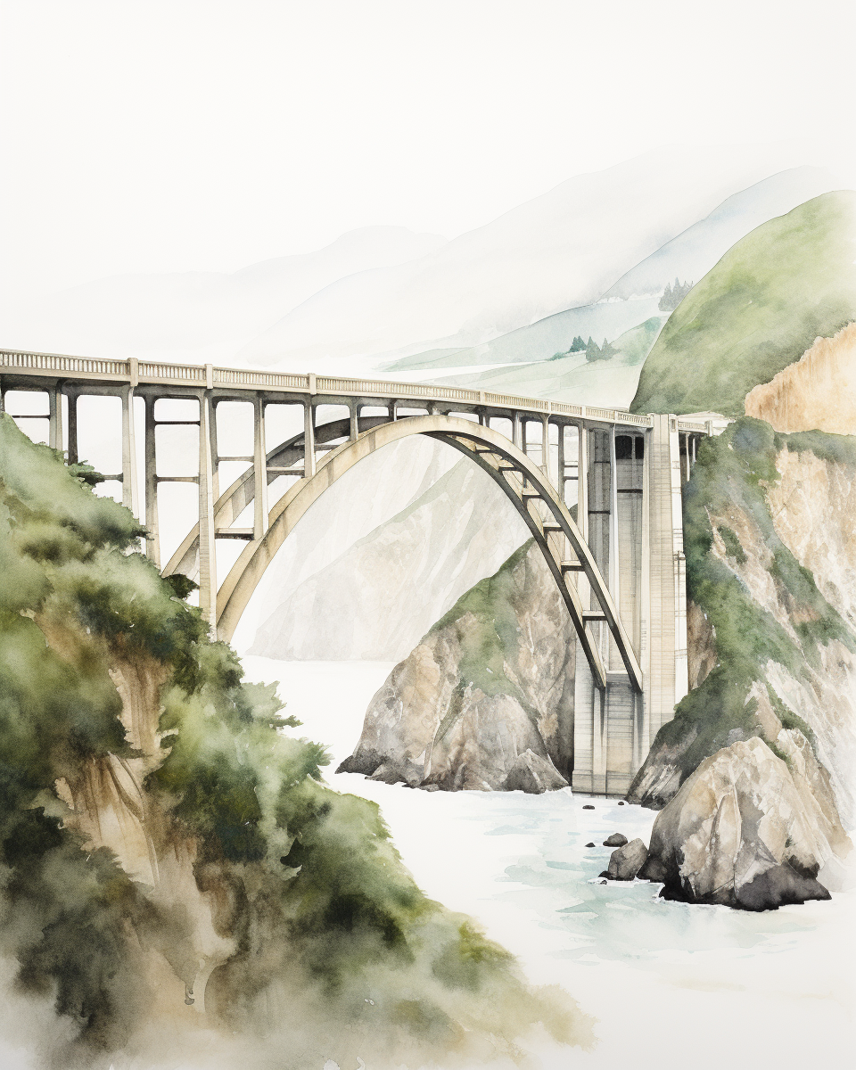 Expressive watercolor sketch of Bixby Bridge