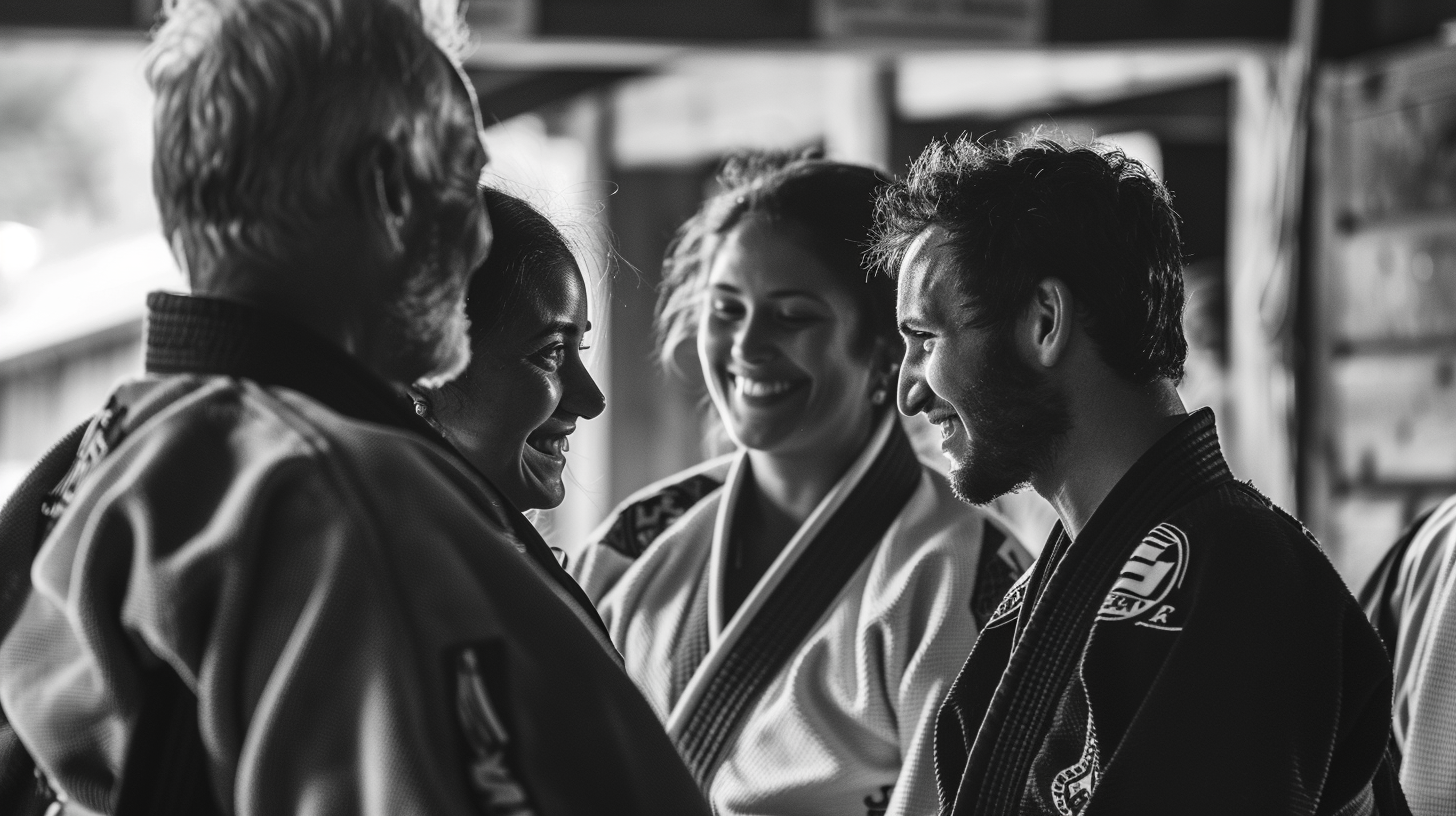 Happy BJJ Players Conversing Mats