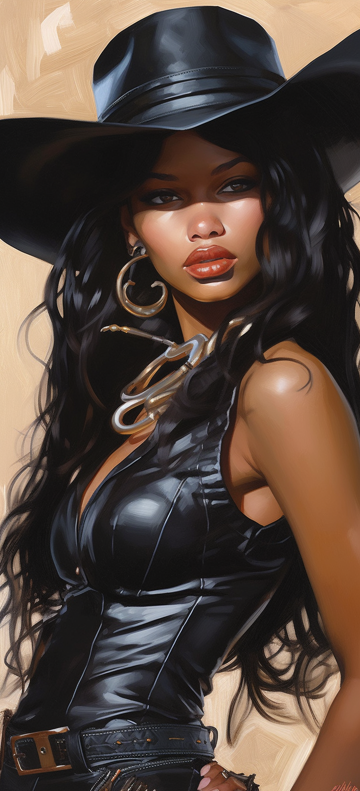 Detailed Black American Cowgirl Art