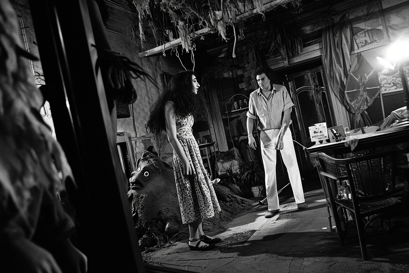 vintage horror movie set with italian director and scary monster