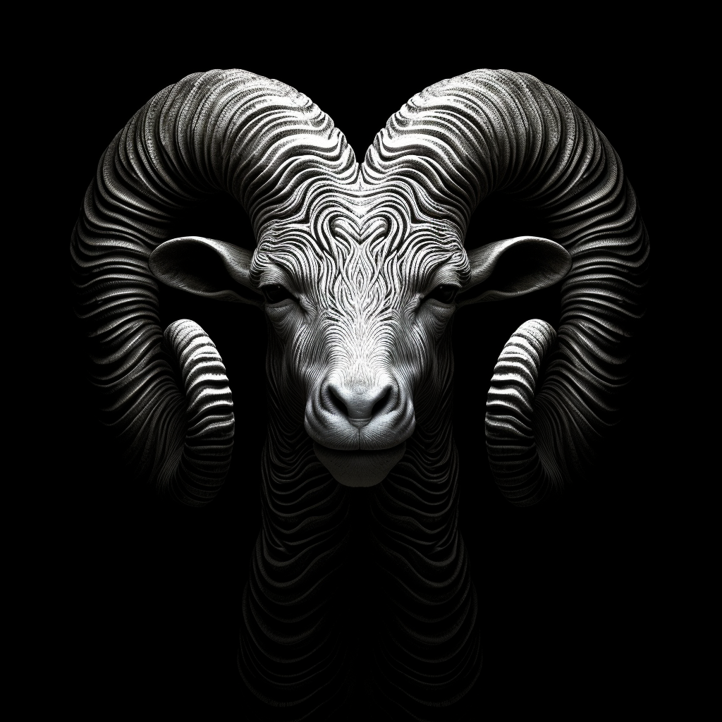 Hand-drawn black and white ram head