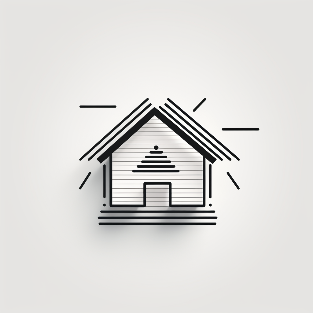 Black and white wireframe icon of a simple home