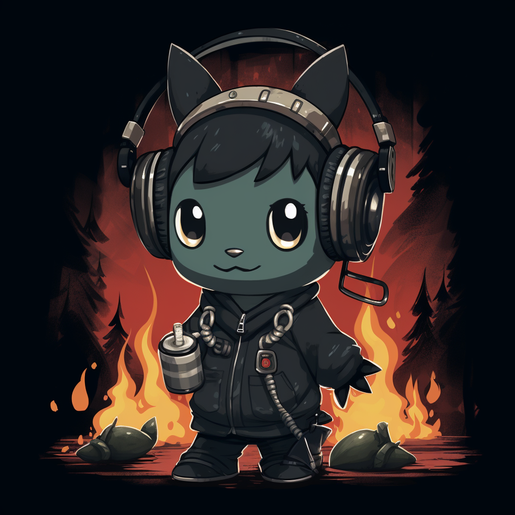 Black Animal Crossing character with headphones listening to music