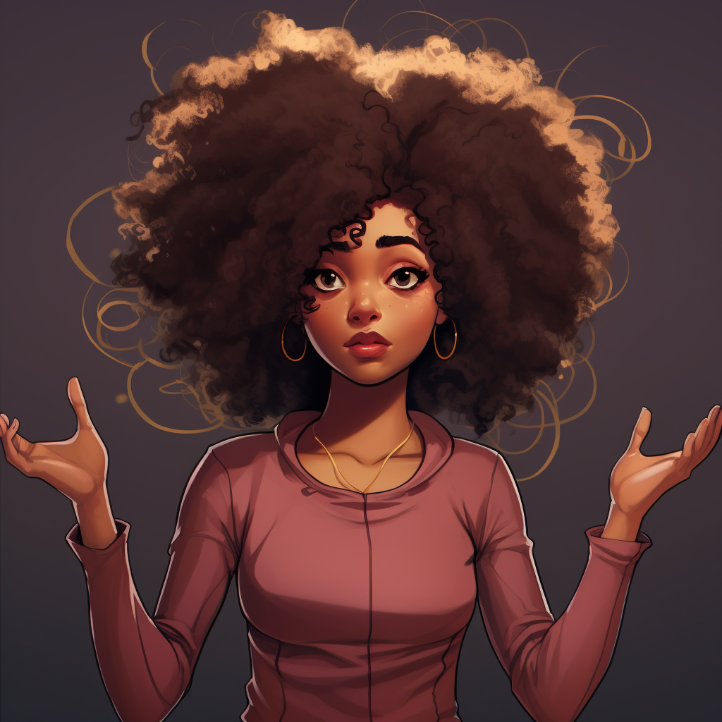 Black anime character with a fro shrugging