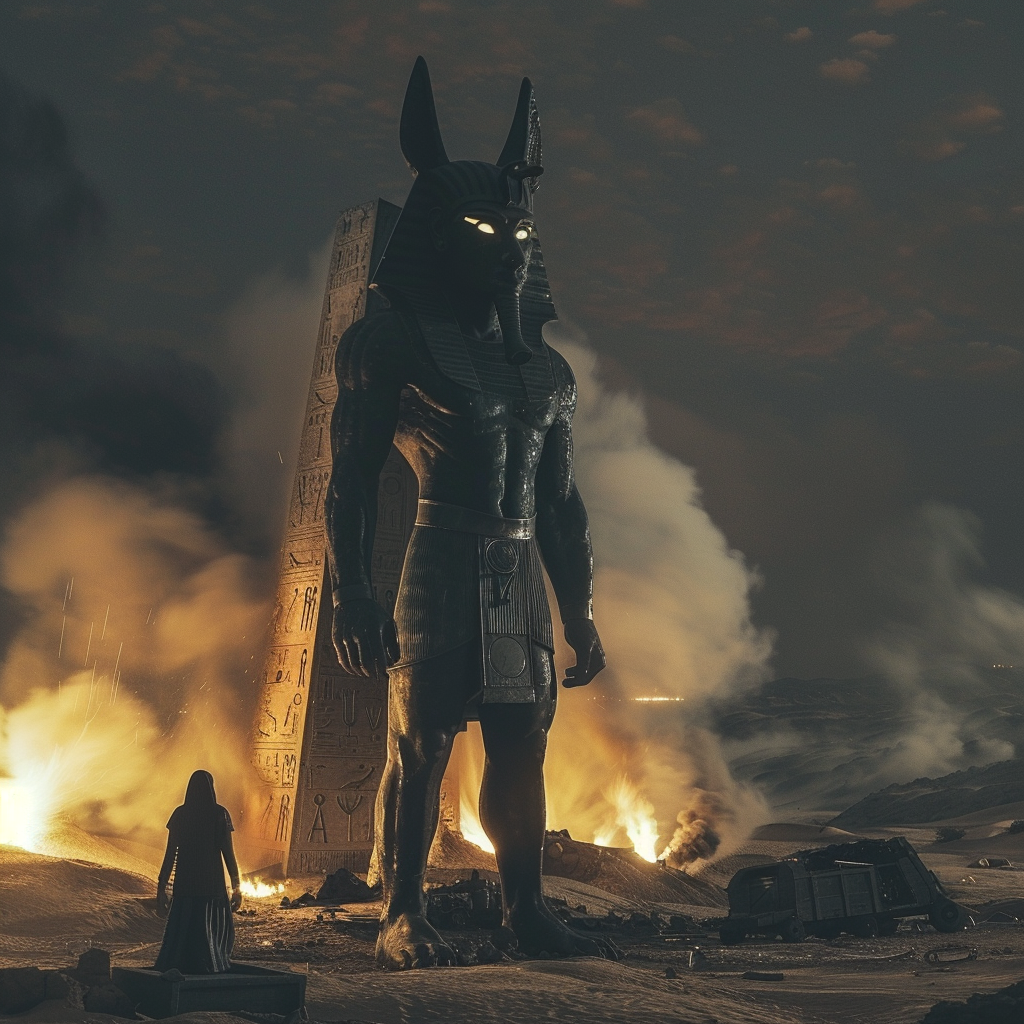 Black Anubis Statue at Night