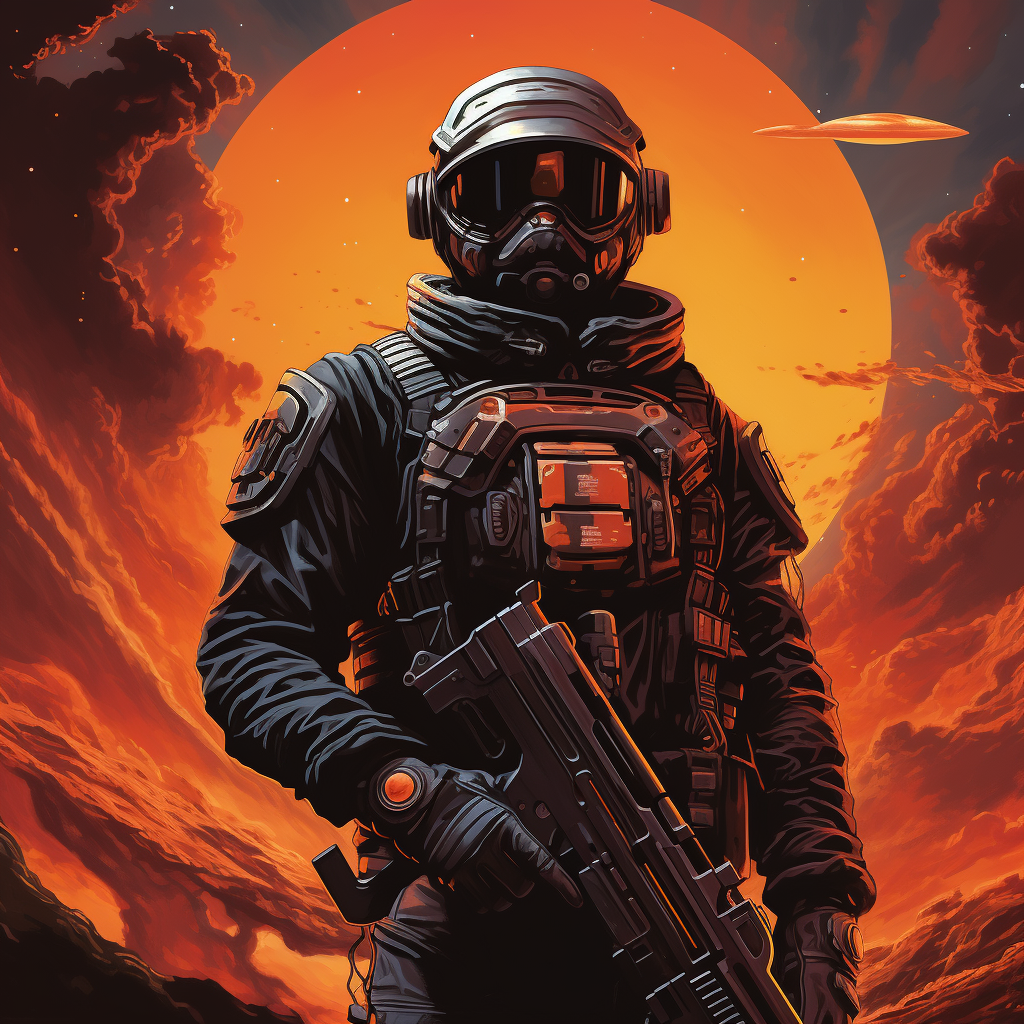 Astronaut in Black Suit with Tommy Gun