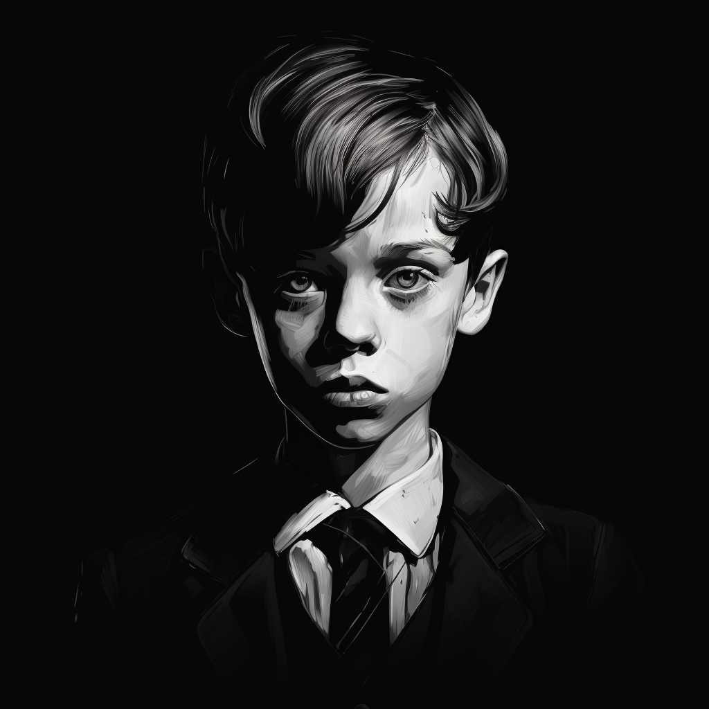 Boy imagining as corrupt politician on black background