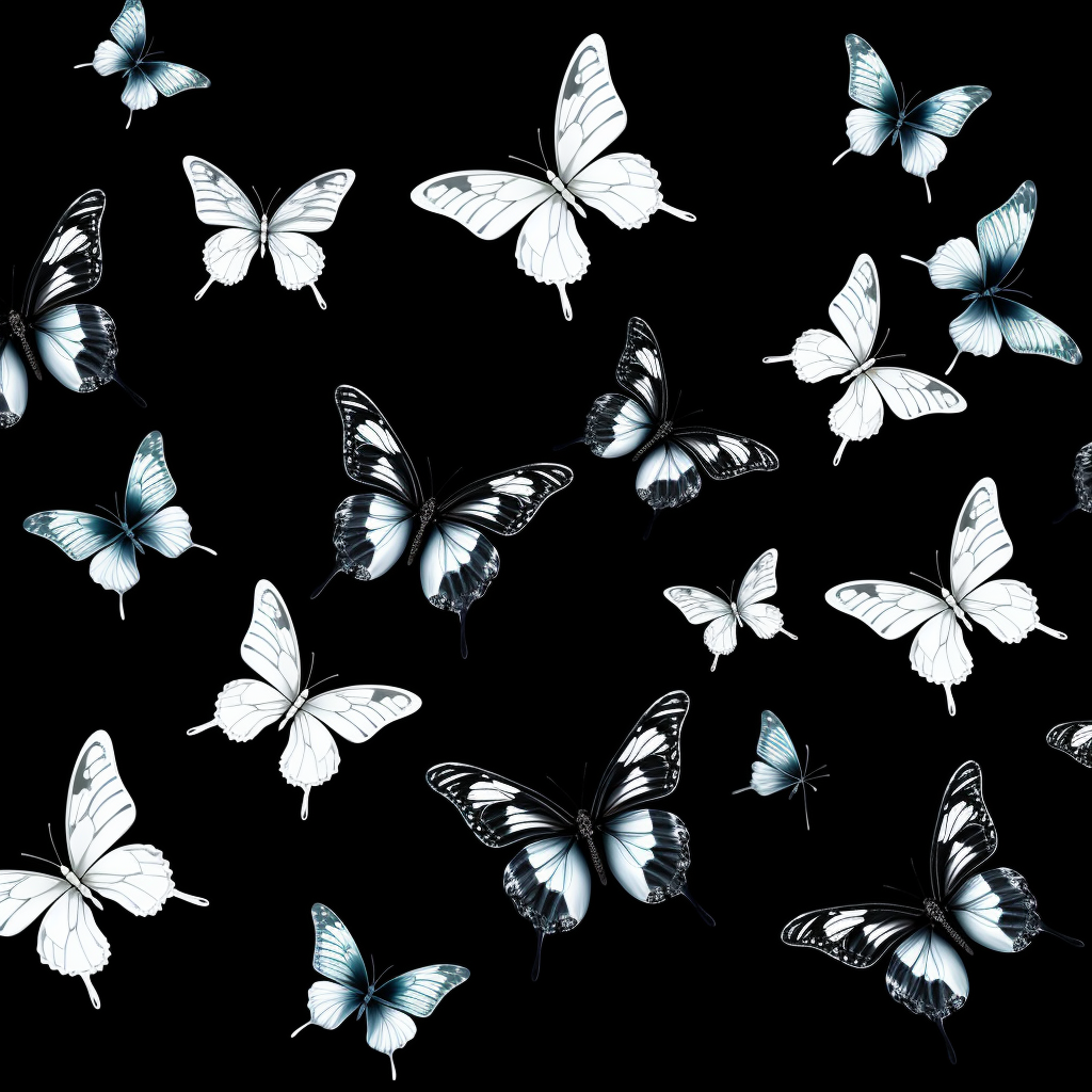 Black butterfly silhouettes on dark background