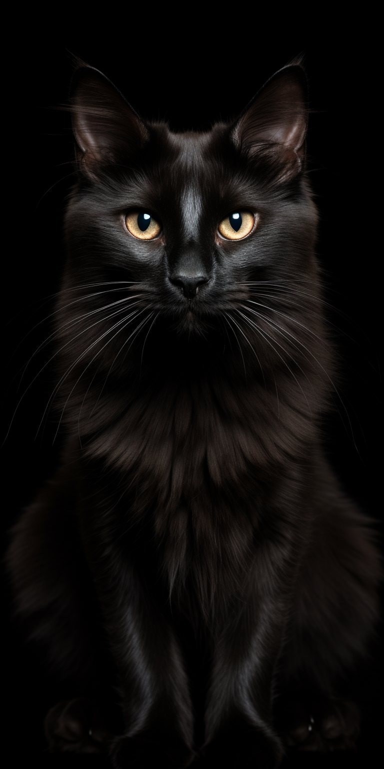 Black cat on content aware filled black background