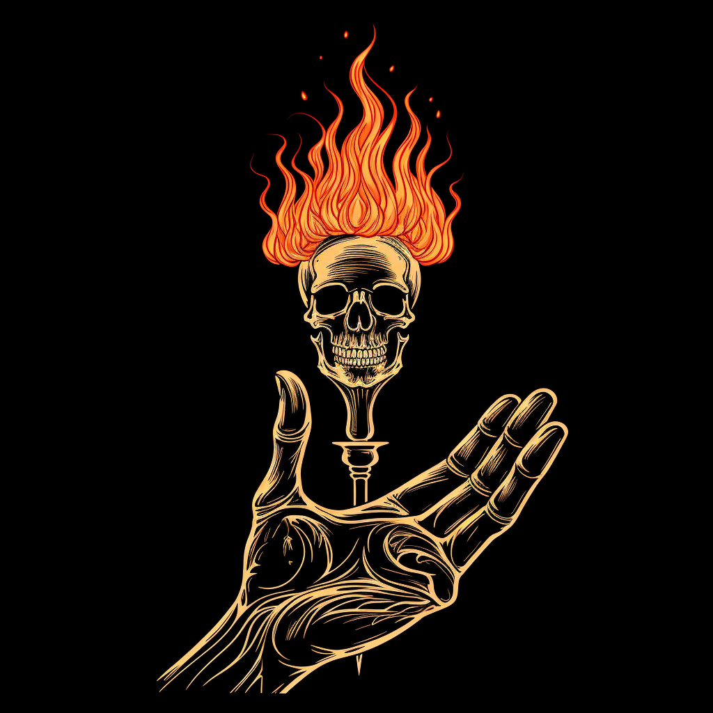 Skeleton hand holding gentle flame