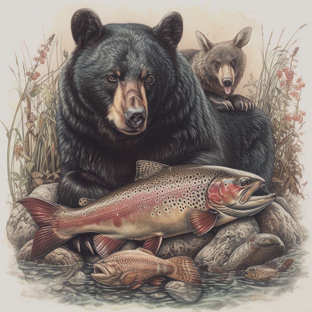 Hyperrealistic black bear bull trout northern pintail art