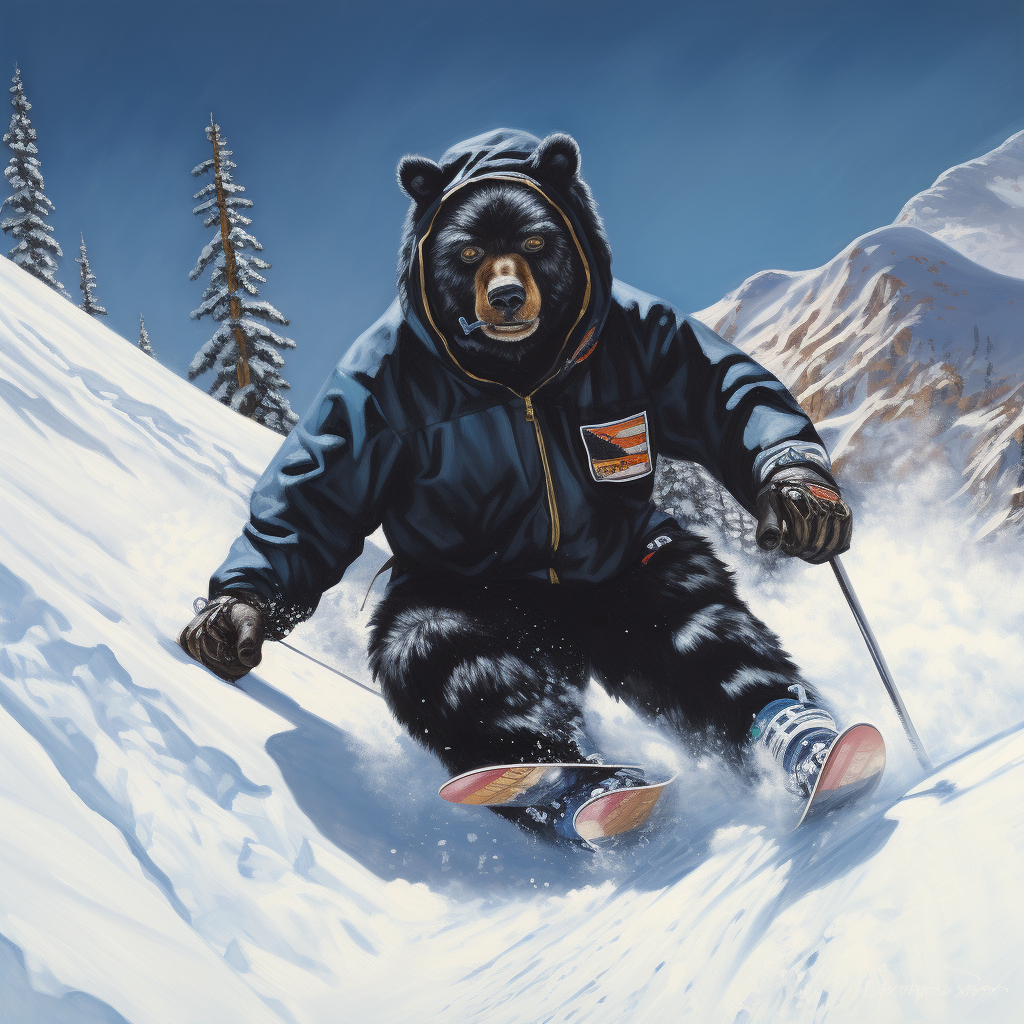 Black bear downhill skiing photo