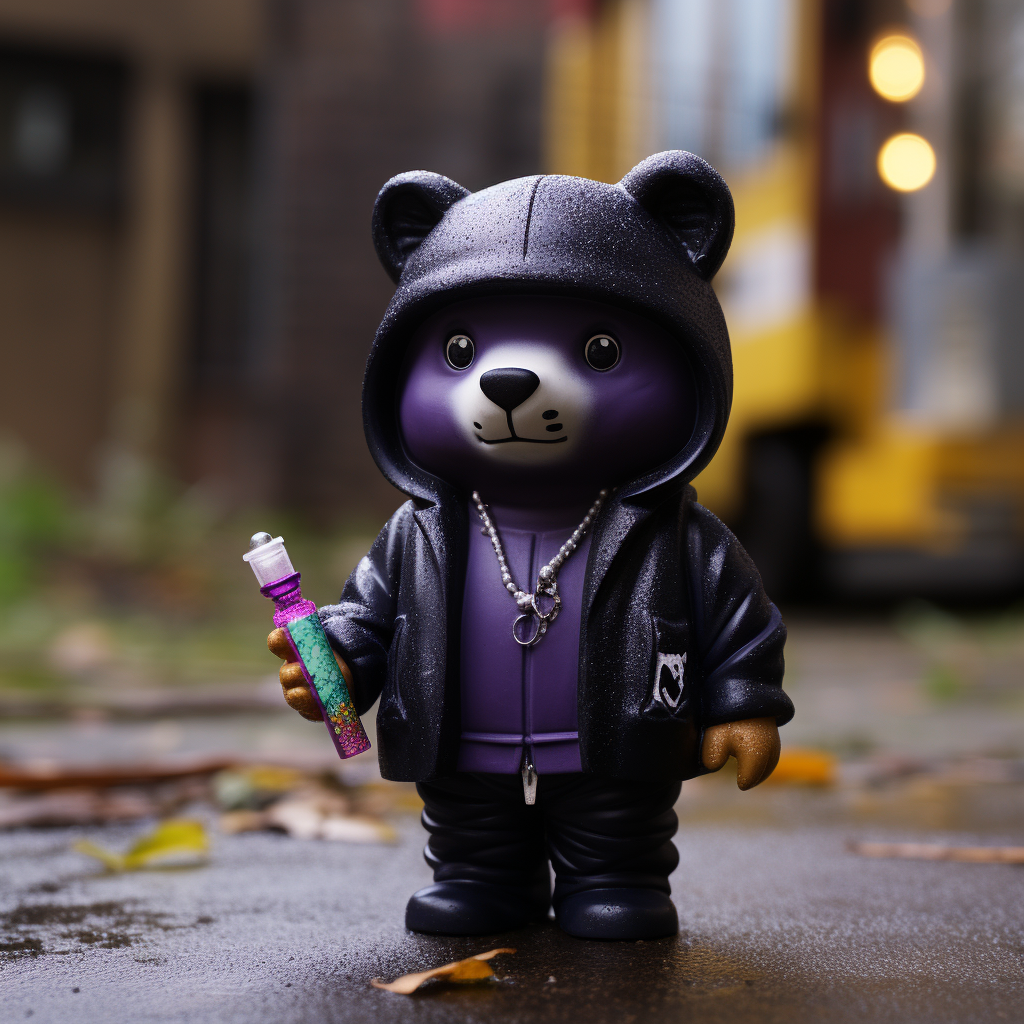 Black Bear in Purple Hoodie Smoking E-cigarette