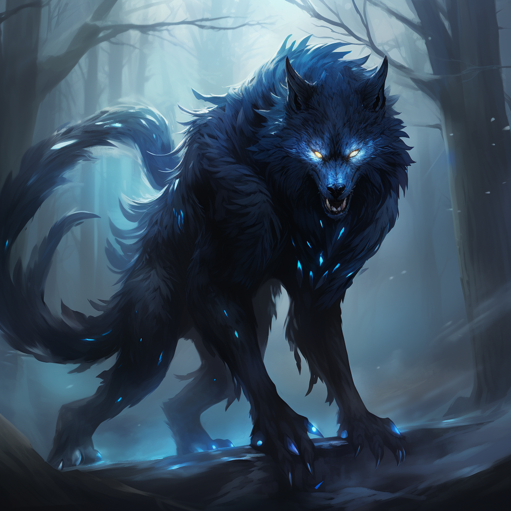 Glowing black and blue wolf monster