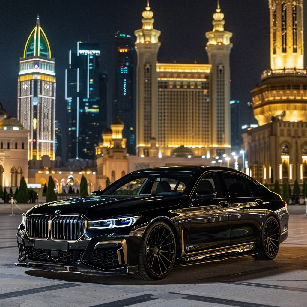 Black BMW 7 Series Night City