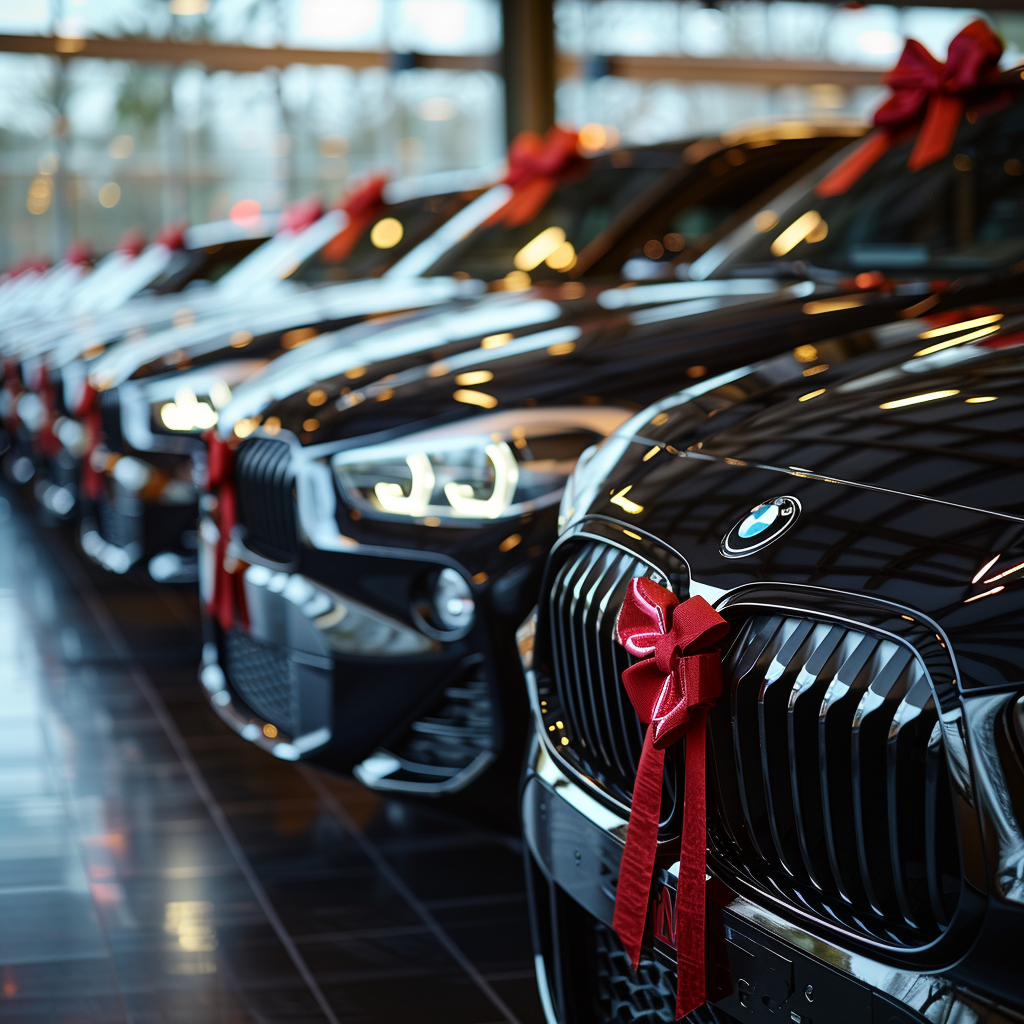 black BMW X2 cars with red bows