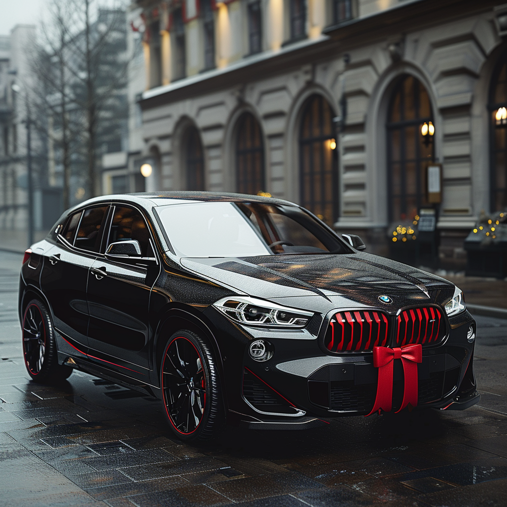 Black BMW X2 with Red Bow