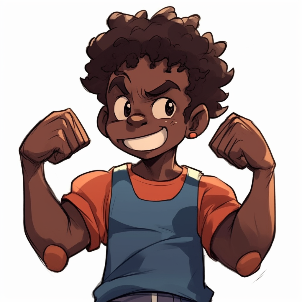 Black boy anime flexing his muscles