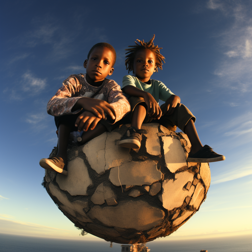 Two joyful black boys on top of the world