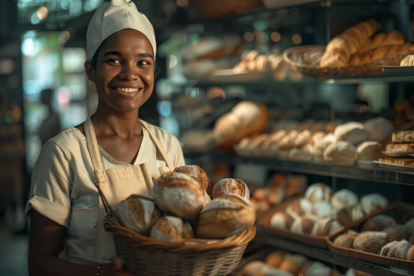 Brazilian baker holding bread basket