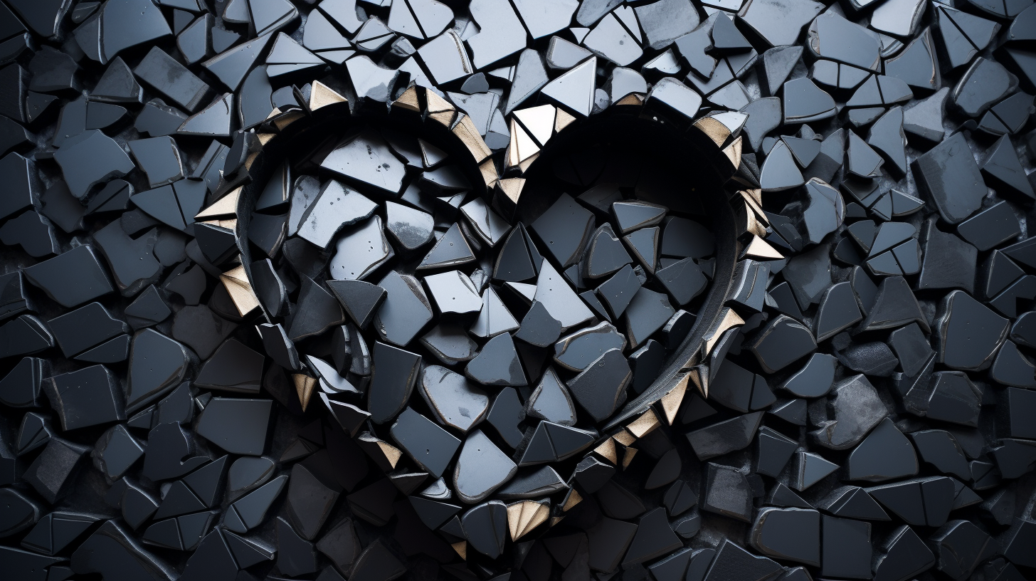 Black broken mosaic heart sculpture