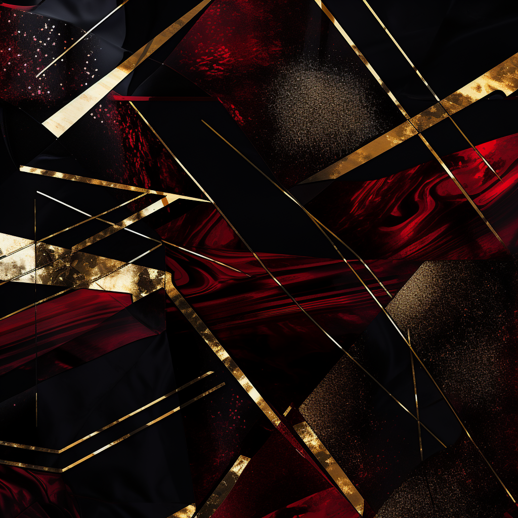 Glitch art in black, burgundy, and gold