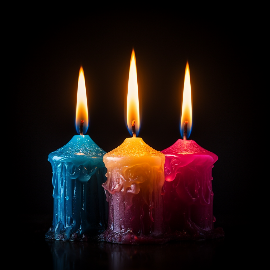 Four black candles with bright flames