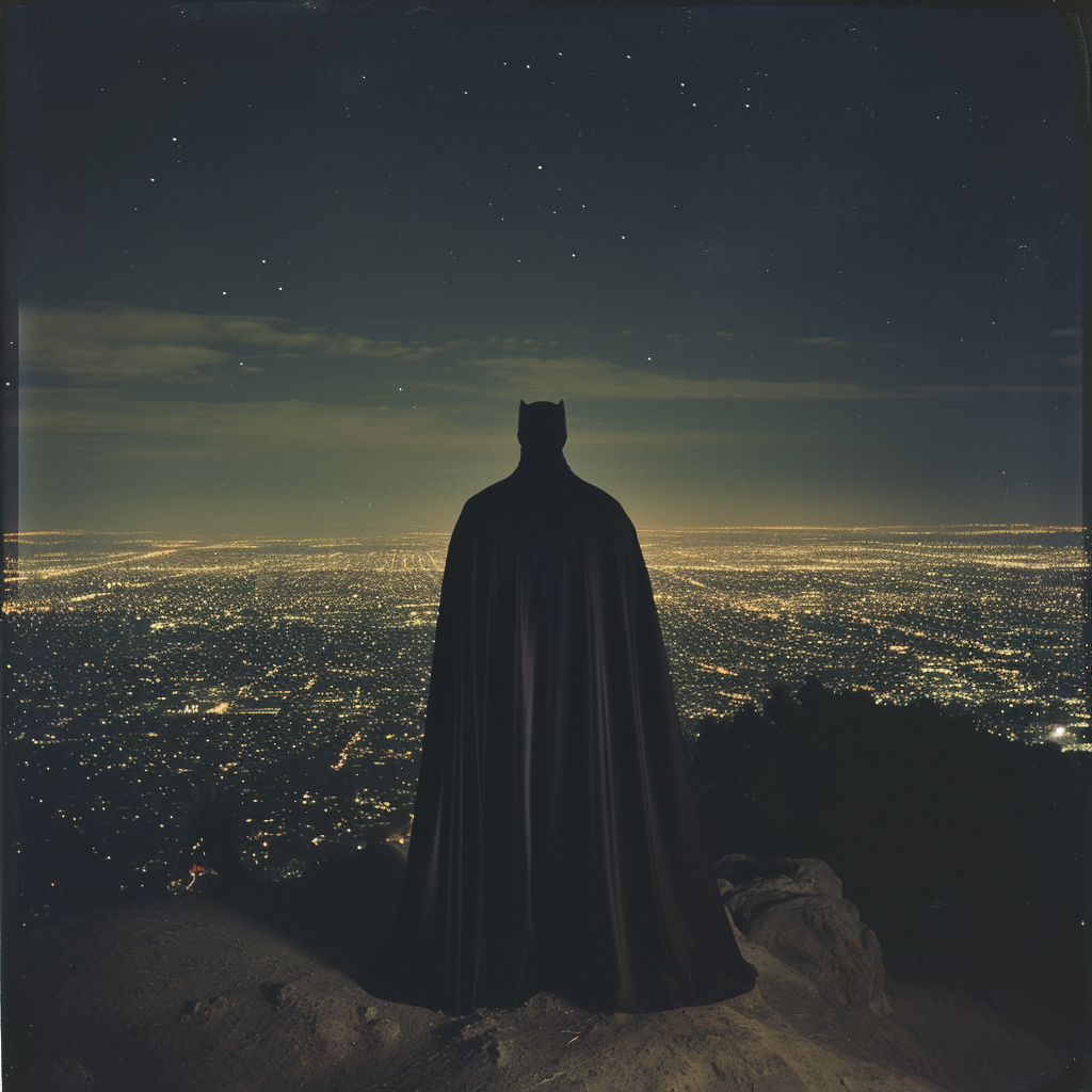 Dark figure contemplating universe at Griffith Observatory