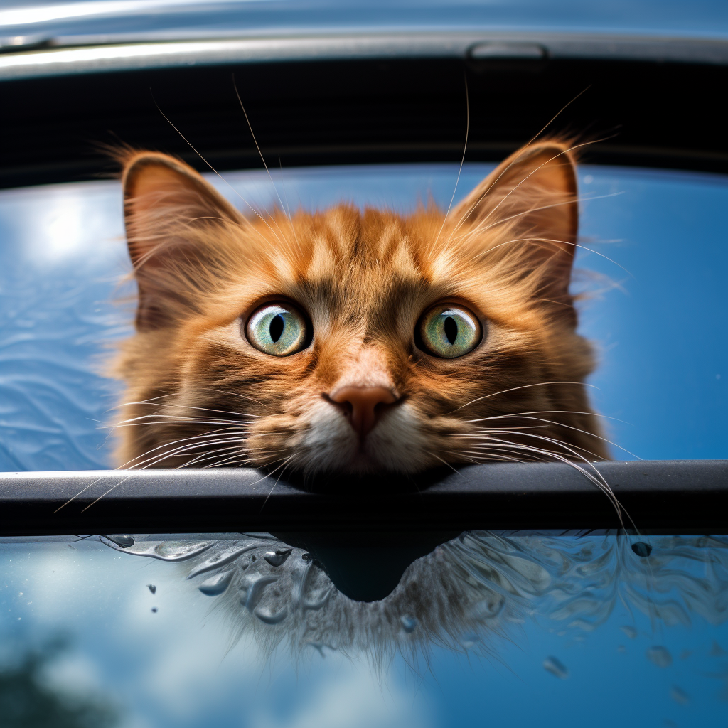 Black cat on car hood