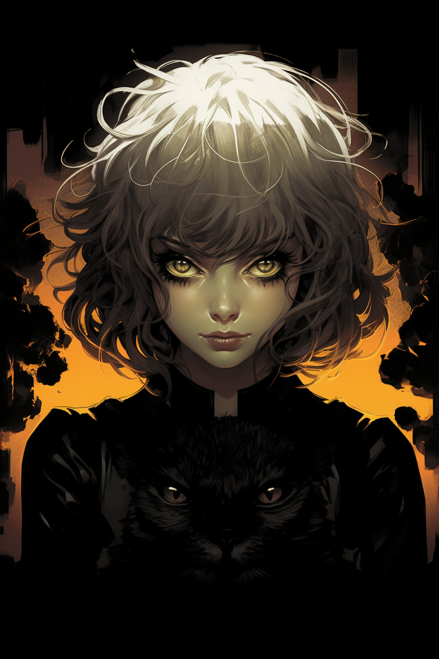 Black cat comic illustration