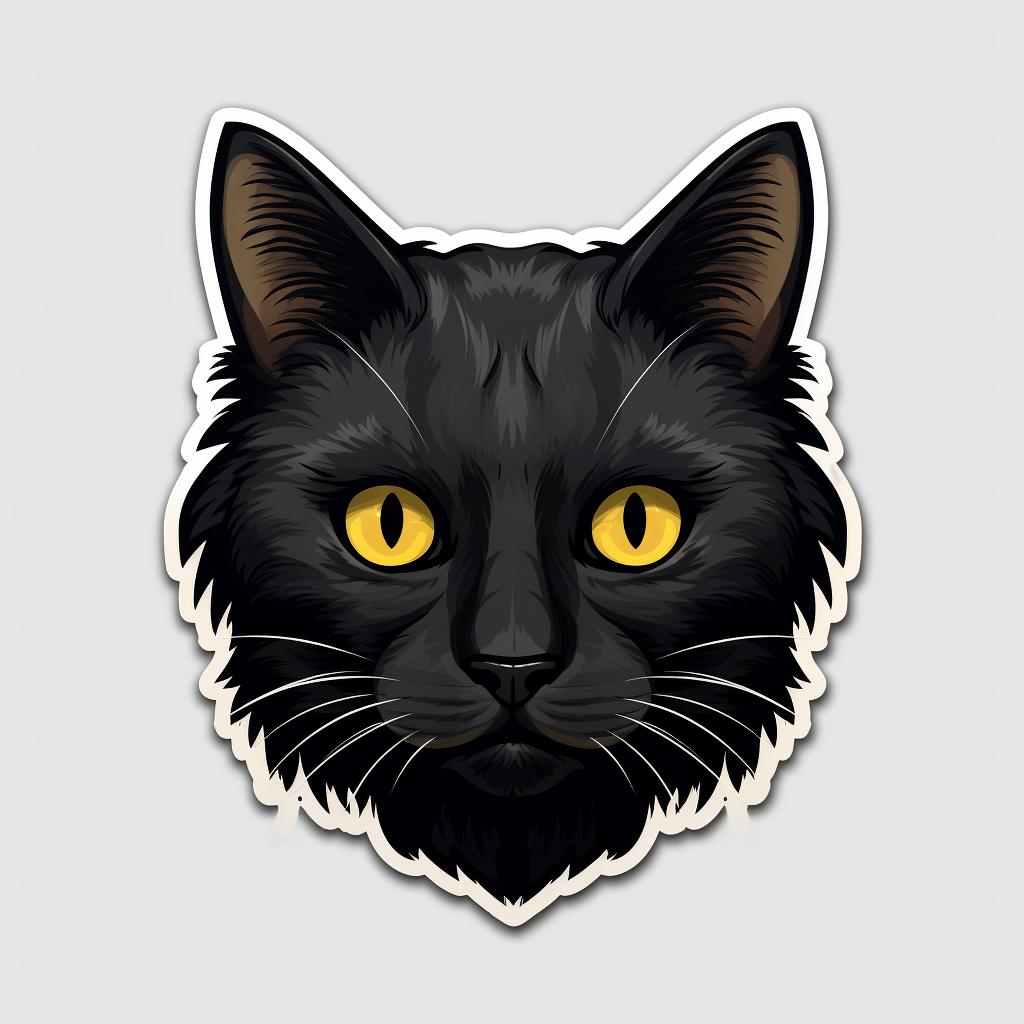 Black cat face sticker on blank background