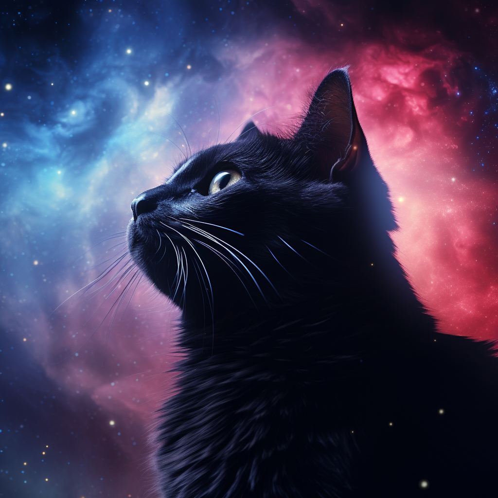 Black cat imagining a galaxy