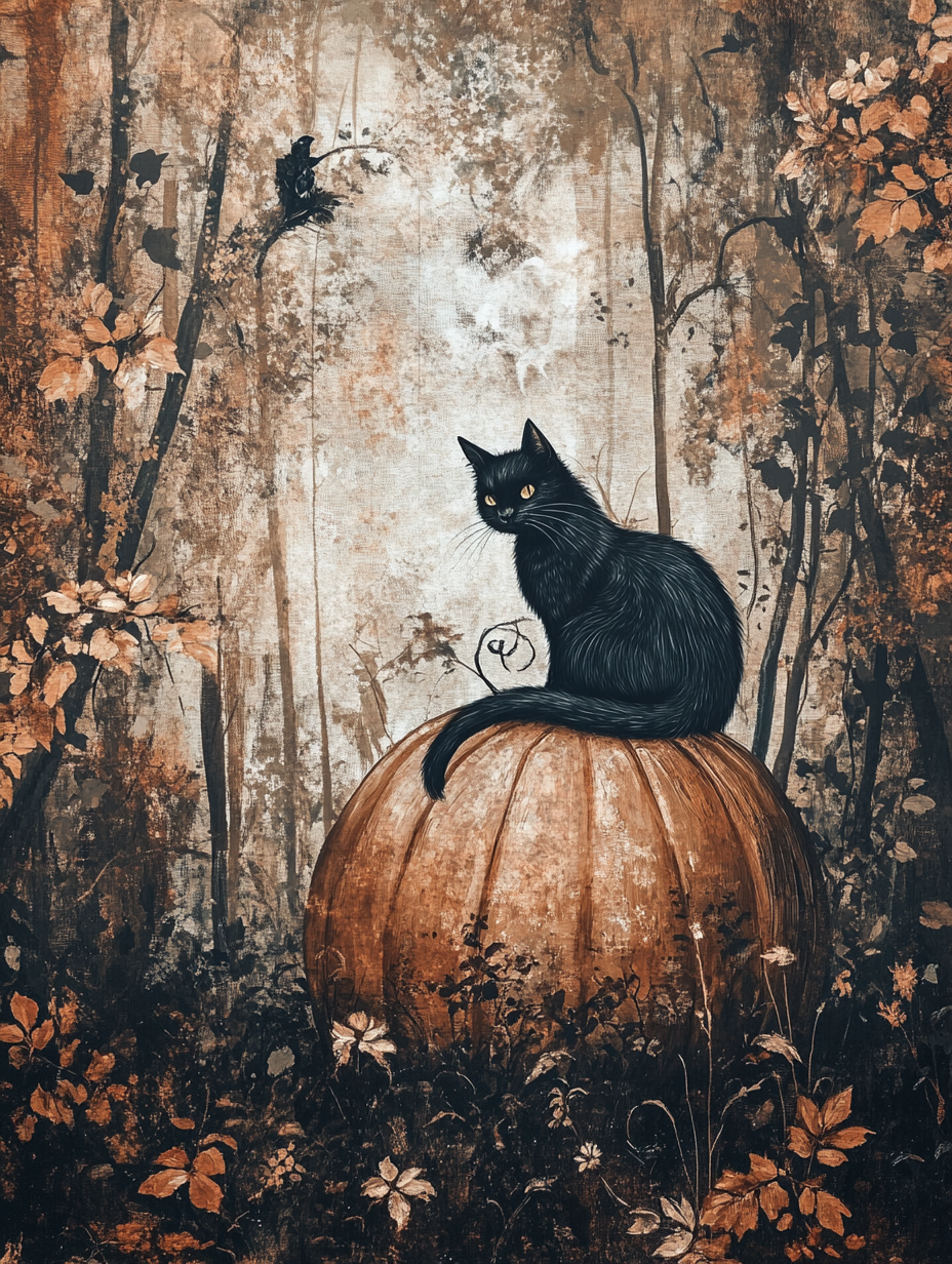 Spooky Black Cat Ghost Pumpkin