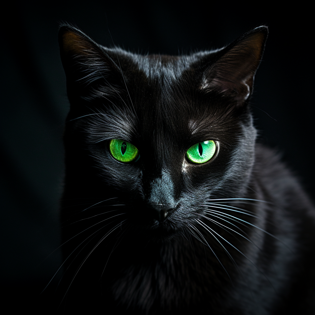 Black cat with mesmerizing emerald-green eyes