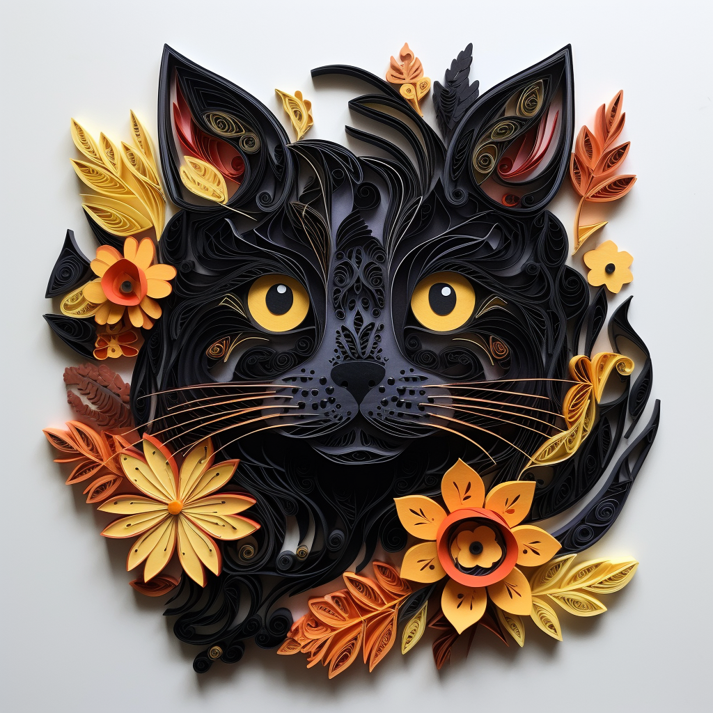 Beautiful black cat halloween paper quilling portrait